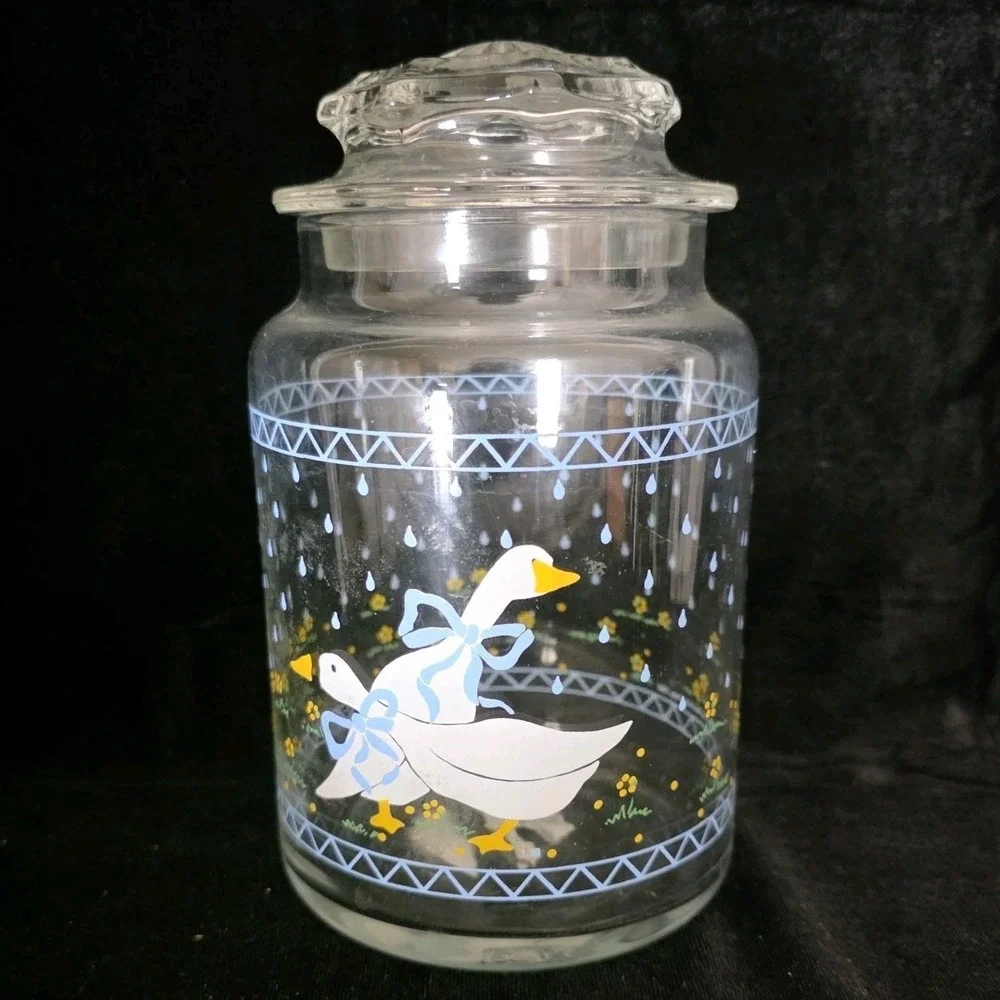 VTG Country Goose Glass Jar '87 Anchor Hocking 6.5